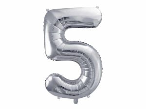 Sølv folie ballon tal 5 (stor)