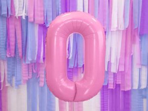 Lyserød folie ballon tal 0 (stor)