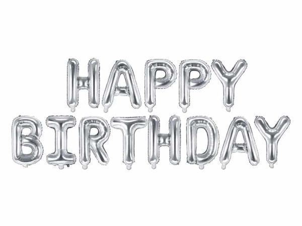 Sølv “Happy Birthday” folie ballon