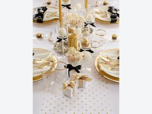 Organza bordløber m/guld el. sølv prikker – vendbar