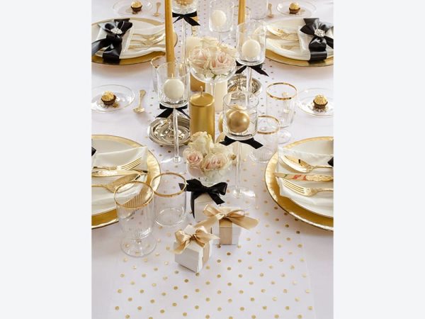 Organza bordløber m/guld el. sølv prikker – vendbar