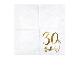 Hvid serviet med guld “30th birthday” Hvid serviet med guld “30th birthday”