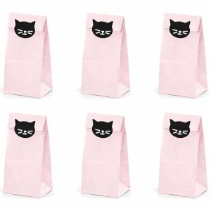 Papirpose rosa med katte sticker