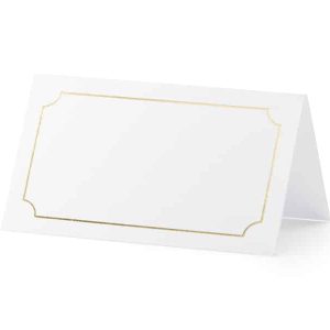 Bordkort hvid med guld ramme
