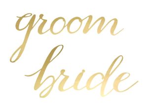 Guld skilte til stole “Groom & Bride”