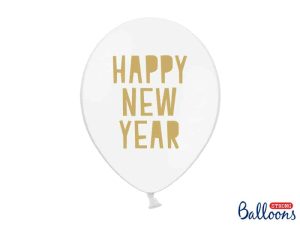 Hvid ballon med guld “Happy New Year”