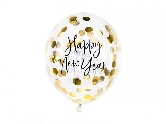 Transparent ballon m/ guld konfetti “Happy New Year”
