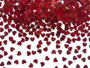 Rød metallisk hjerte konfetti