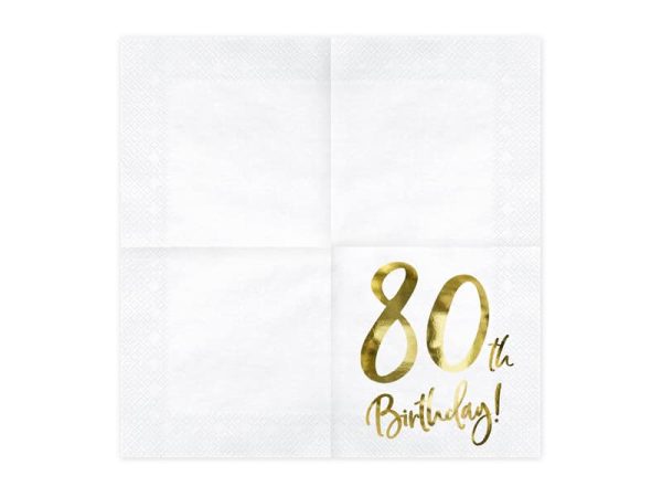 Hvid serviet med guld “80th birthday”