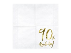 Hvid serviet med guld “90th birthday”