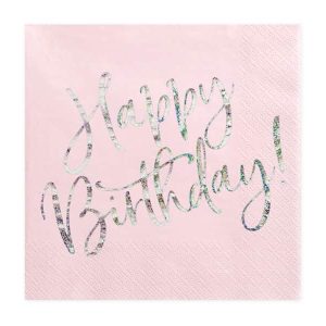 Rosa holografisk Happy b'day serviet