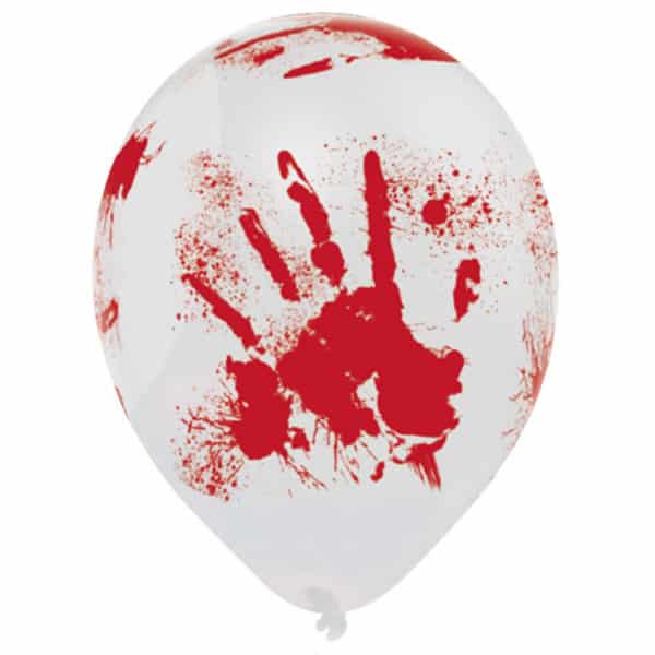 Hvid ballon med blodige hænder