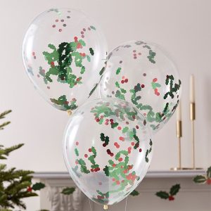 Transparent ballon med kristtjørn konfetti