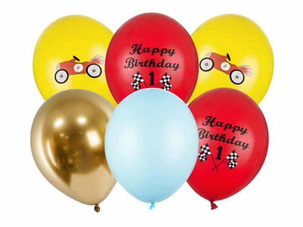 Rød/gul “Happy Birthday 1” ballon sæt