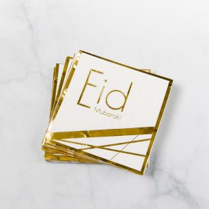 Hvid serviet med guld “Eid Mubarak”