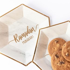 Marmor/guld desserttallerken “Ramadan Mubarak”