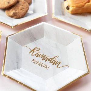 Marmor/guld desserttallerken “Ramadan Mubarak”