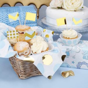 Lyseblå/guld kageflag