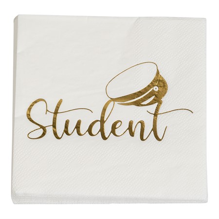 Hvid serviet m/guld “Student”