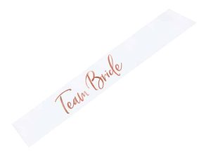 Hvidt skråbånd med rosegold “Team Bride”