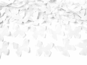 Konfettirør med hvide sommerfugle