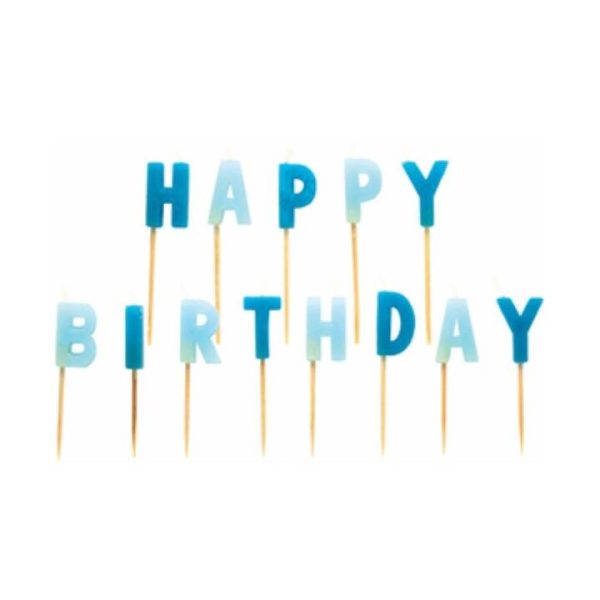 Blå kagelys “Happy Birthday”
