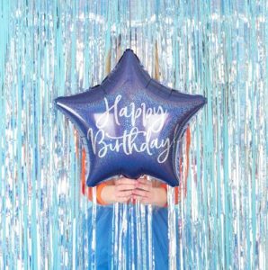 Holografisk blå stjerne folie ballon “Happy Birthday”