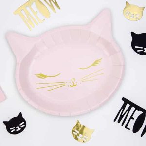 Konfettirør med pink katte og guld stjerner (20 cm)