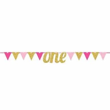 Lyserød/guld glimmer “One” banner