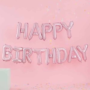lyserød happy birthday folie balloner