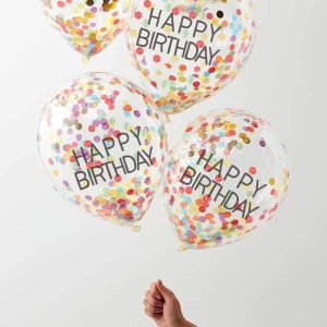 regnbue/guld konfetti balloner med happy birthday
