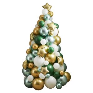 Grøn, guld og hvid ballon juletræ