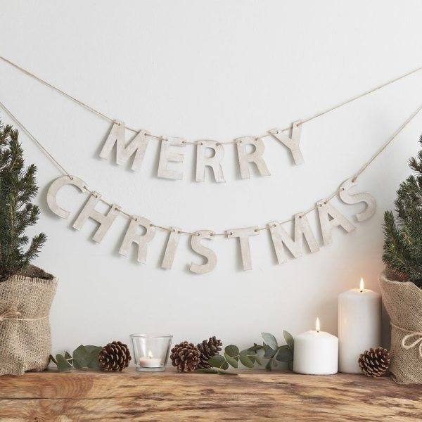 Rustik træ “Merry Christmas” banner
