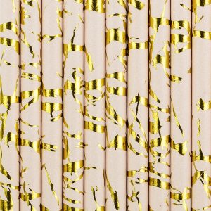 Sugerør lys rosa m/ guld mønster