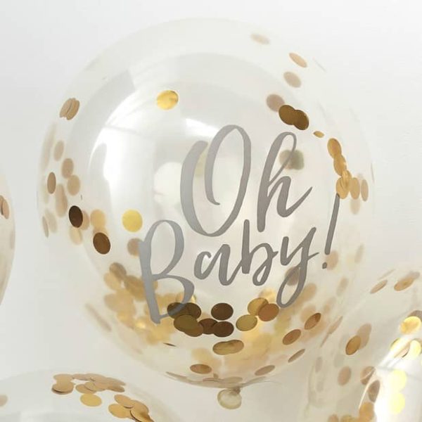 Guld “Oh baby!” konfetti ballon
