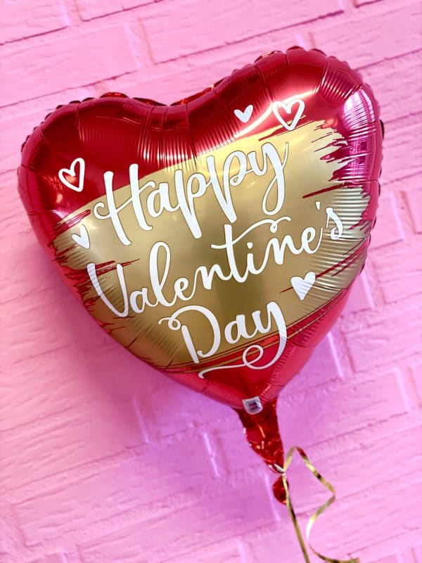 Ballon box valentinsdag rød & guld hjerte m/ bamse