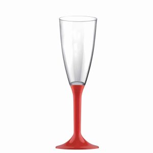 Plast champagneglas m/ rød fod