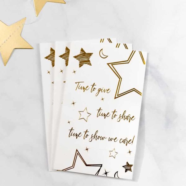 Hvid gavepose m/guld “Time to give”