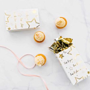 Hvid gavepose m/guld “Time to give”