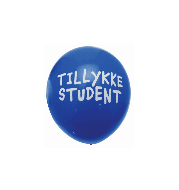 Blå “TILLYKKE STUDENT” balloner