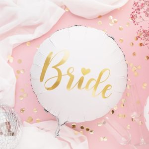 Hvid/guld "Bride" folie ballon
