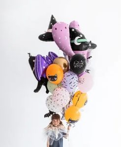 Lilla/lysegrøn/hvid “heks” halloween ballon sæt