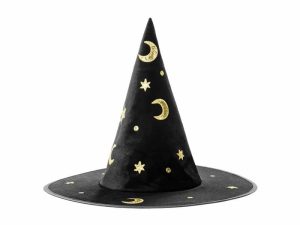 Sort hekse hat m/ guld stjerner og måner