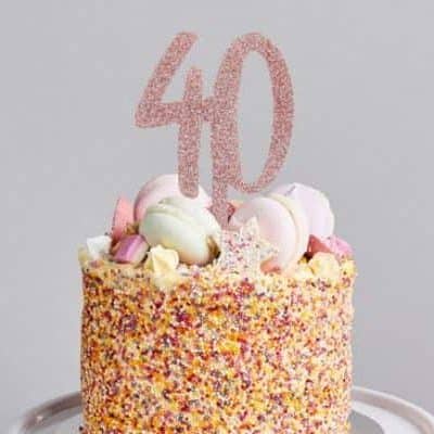 Rosegold Akryl Kage Pynt "40 år" M/glimmer - 1 stk (7,5 x 20 cm) | Party In A Box
