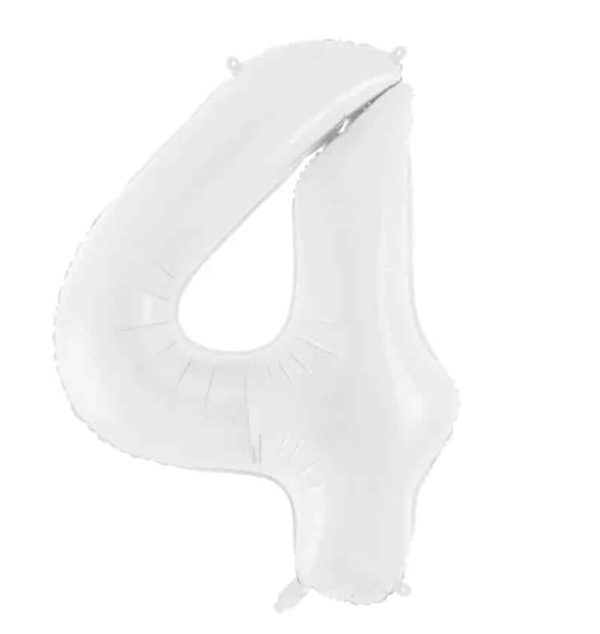Hvid folie ballon tal,  4 (stor)