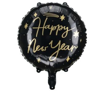 Sort rund folie ballon "Happy New Year"