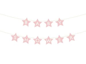 Rosa stjerne banner “Baby Shower”