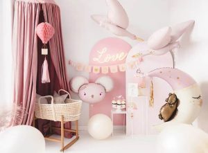 Hvid/rosa måne m/bamse folie ballon