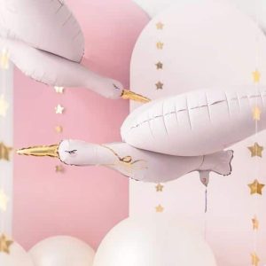 Lyserød/guld stork kagepynt