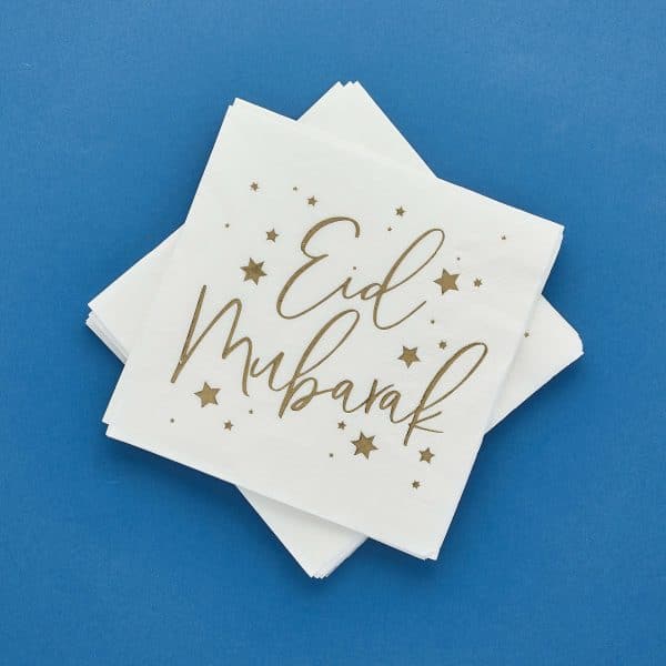 Hvid/guld “Eid Mubarak” serviet